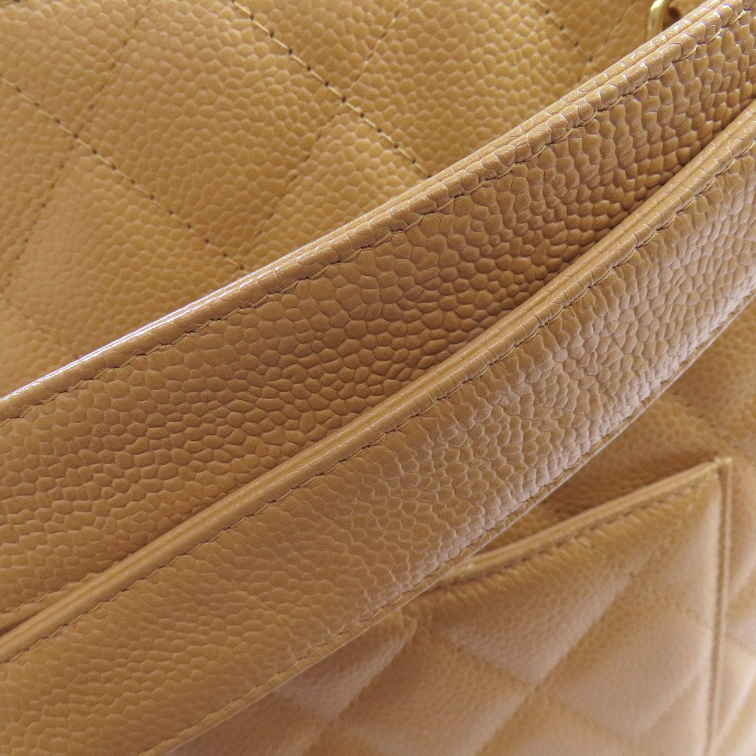 CHANEL Tote Bag Caviar skin beige COCO Mark Chain Bag Gold Metal Women Used Authentic