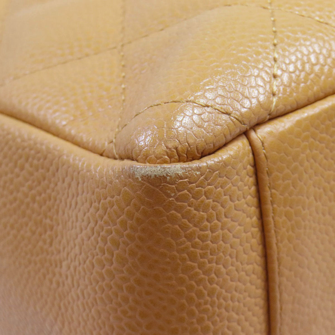 CHANEL Tote Bag Caviar skin beige COCO Mark Chain Bag Gold Metal Women Used Authentic