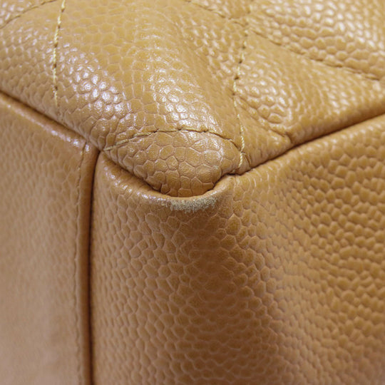 CHANEL Tote Bag Caviar skin beige COCO Mark Chain Bag Gold Metal Women Used Authentic