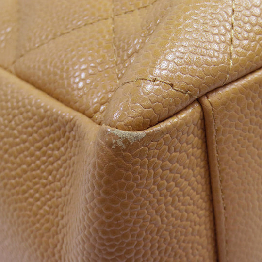 CHANEL Tote Bag Caviar skin beige COCO Mark Chain Bag Gold Metal Women Used Authentic