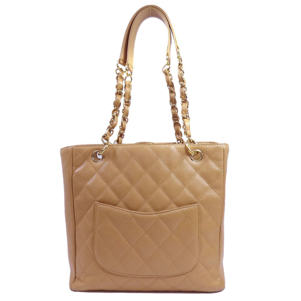 CHANEL Tote Bag Caviar skin beige COCO Mark Chain Bag Gold Metal Women Used Authentic