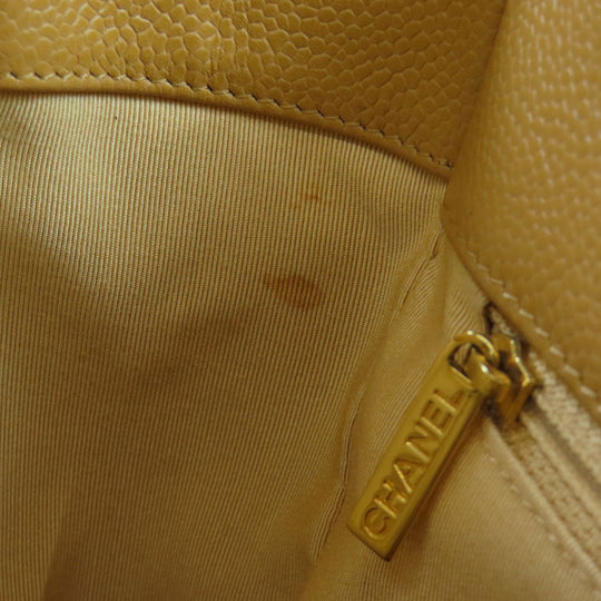 CHANEL Tote Bag Caviar skin beige COCO Mark Chain Bag Gold Metal Women Used Authentic