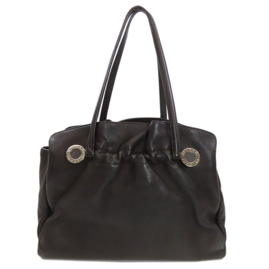 BVLGARI Tote Bag leather Brown logo Women Used Authentic