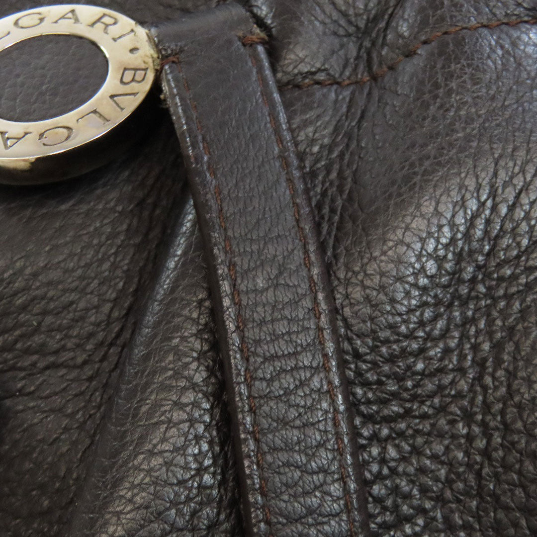 BVLGARI Tote Bag leather Brown logo Women Used Authentic