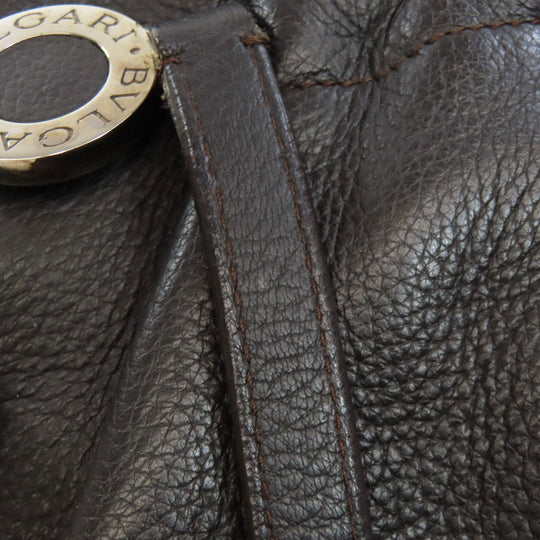 BVLGARI Tote Bag leather Brown logo Women Used Authentic