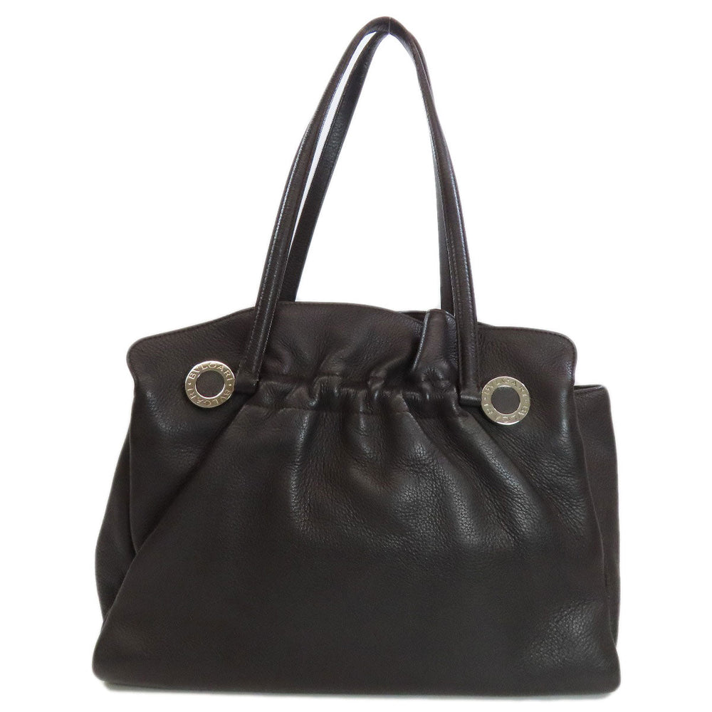 BVLGARI Tote Bag leather Brown logo Women Used Authentic