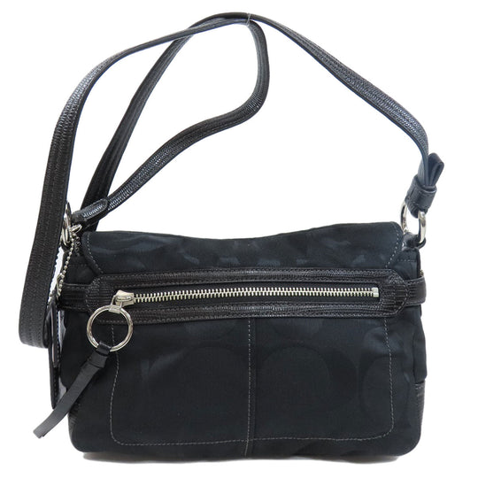 COACH Shoulder Bag F17798 canvas black Signature Women Used Authentic