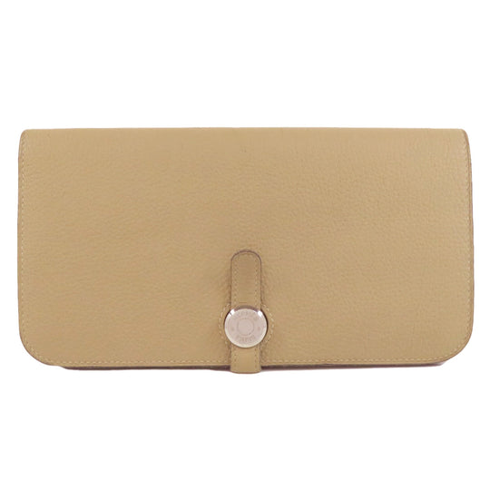HERMES Long Wallet Purse Togo beige Dogon Long SilverMetal Women Used Authentic