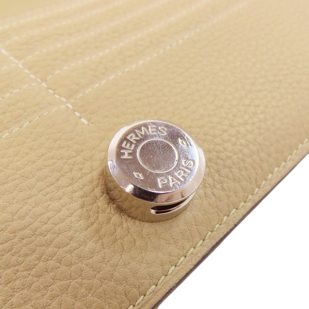 HERMES Long Wallet Purse Togo beige Dogon Long SilverMetal Women Used Authentic