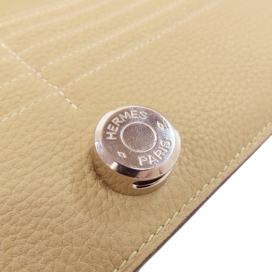 HERMES Long Wallet Purse Togo beige Dogon Long SilverMetal Women Used Authentic