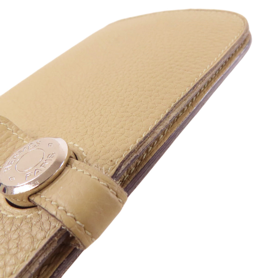 HERMES Long Wallet Purse Togo beige Dogon Long SilverMetal Women Used Authentic