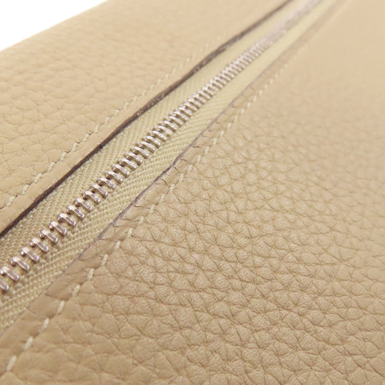 HERMES Long Wallet Purse Togo beige Dogon Long SilverMetal Women Used Authentic