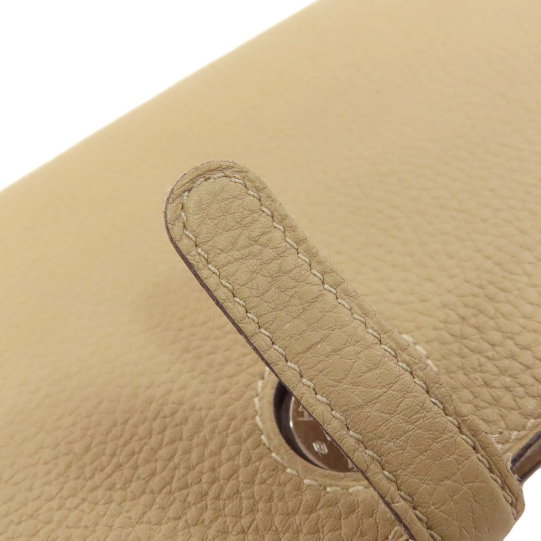 HERMES Long Wallet Purse Togo beige Dogon Long SilverMetal Women Used Authentic