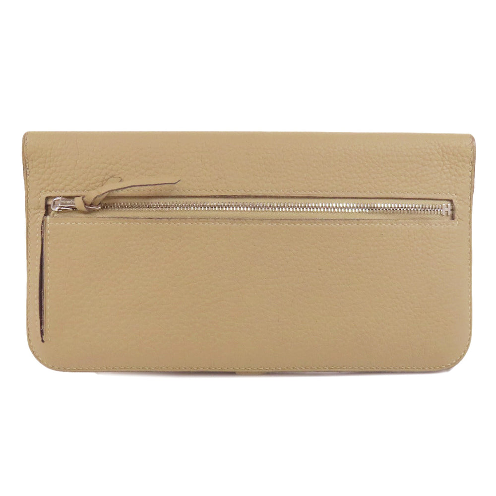HERMES Long Wallet Purse Togo beige Dogon Long SilverMetal Women Used Authentic