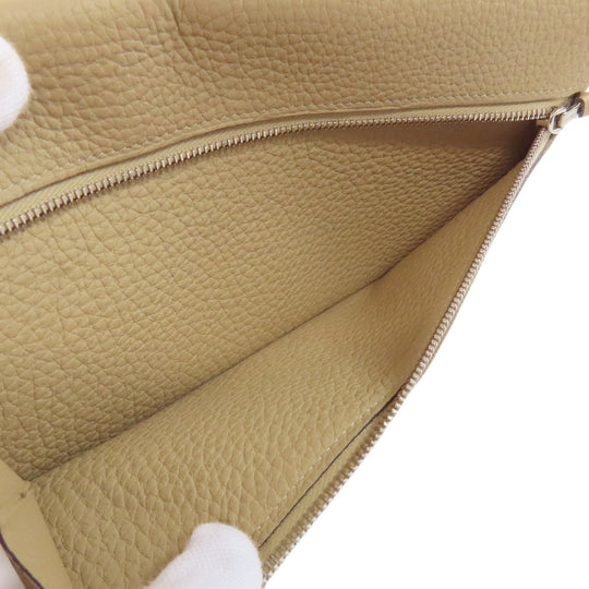 HERMES Long Wallet Purse Togo beige Dogon Long SilverMetal Women Used Authentic