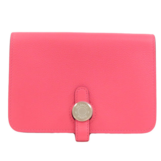 HERMES Coin case Evercolor pink Dogon Compact SilverMetal