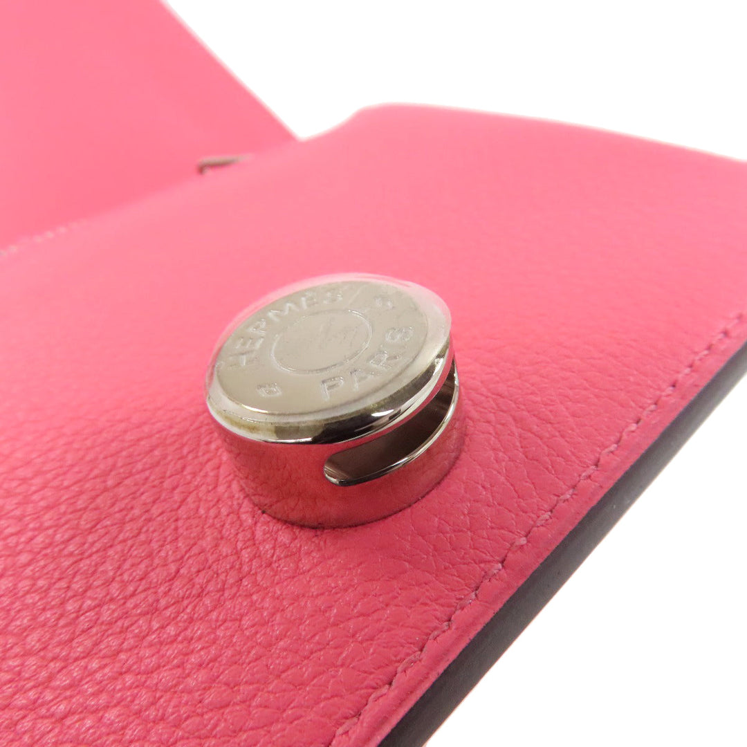 HERMES Coin case Evercolor pink Dogon Compact SilverMetal