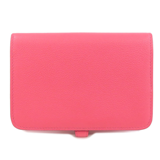 HERMES Coin case Evercolor pink Dogon Compact SilverMetal