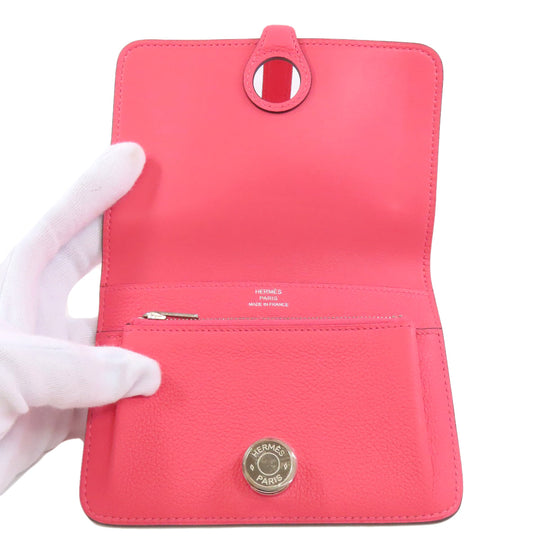 HERMES Coin case Evercolor pink Dogon Compact SilverMetal
