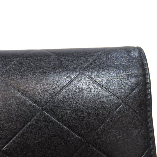 CHANEL Long Wallet Purse Calfskin black logo SilverMetal mens Used Authentic