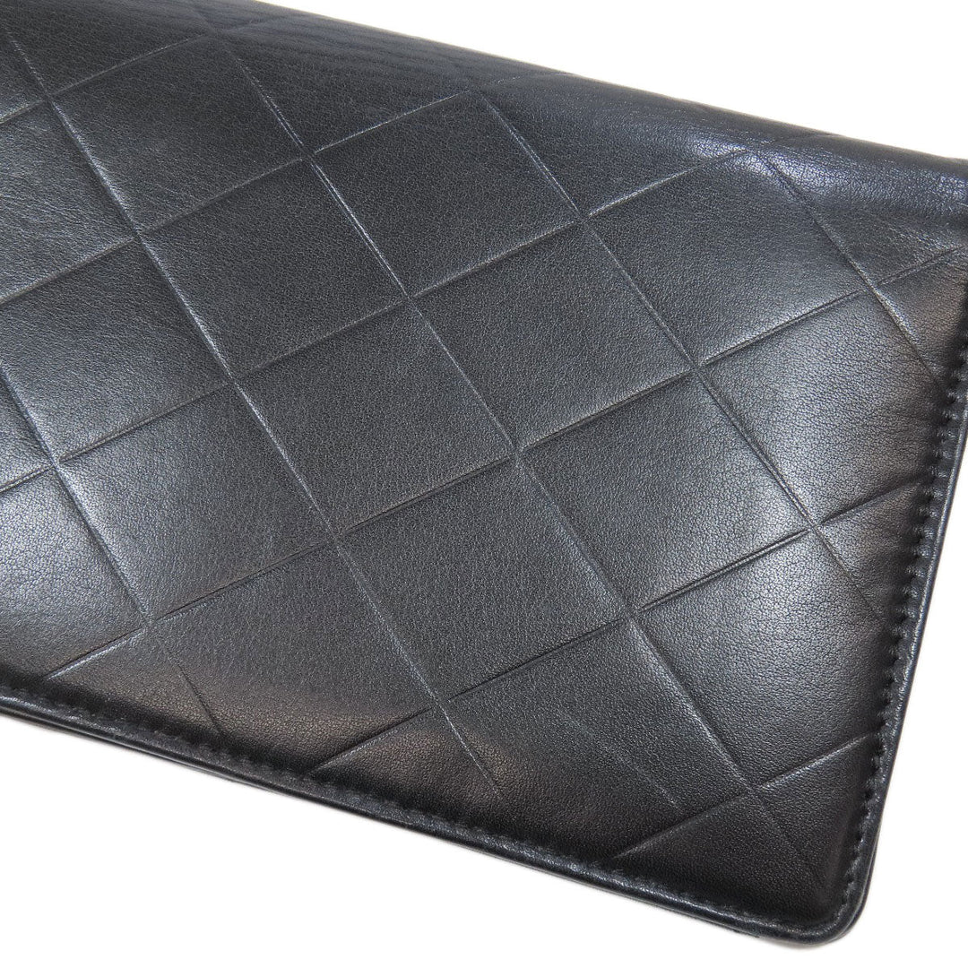 CHANEL Long Wallet Purse Calfskin black logo SilverMetal mens Used Authentic