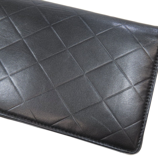 CHANEL Long Wallet Purse Calfskin black logo SilverMetal mens Used Authentic