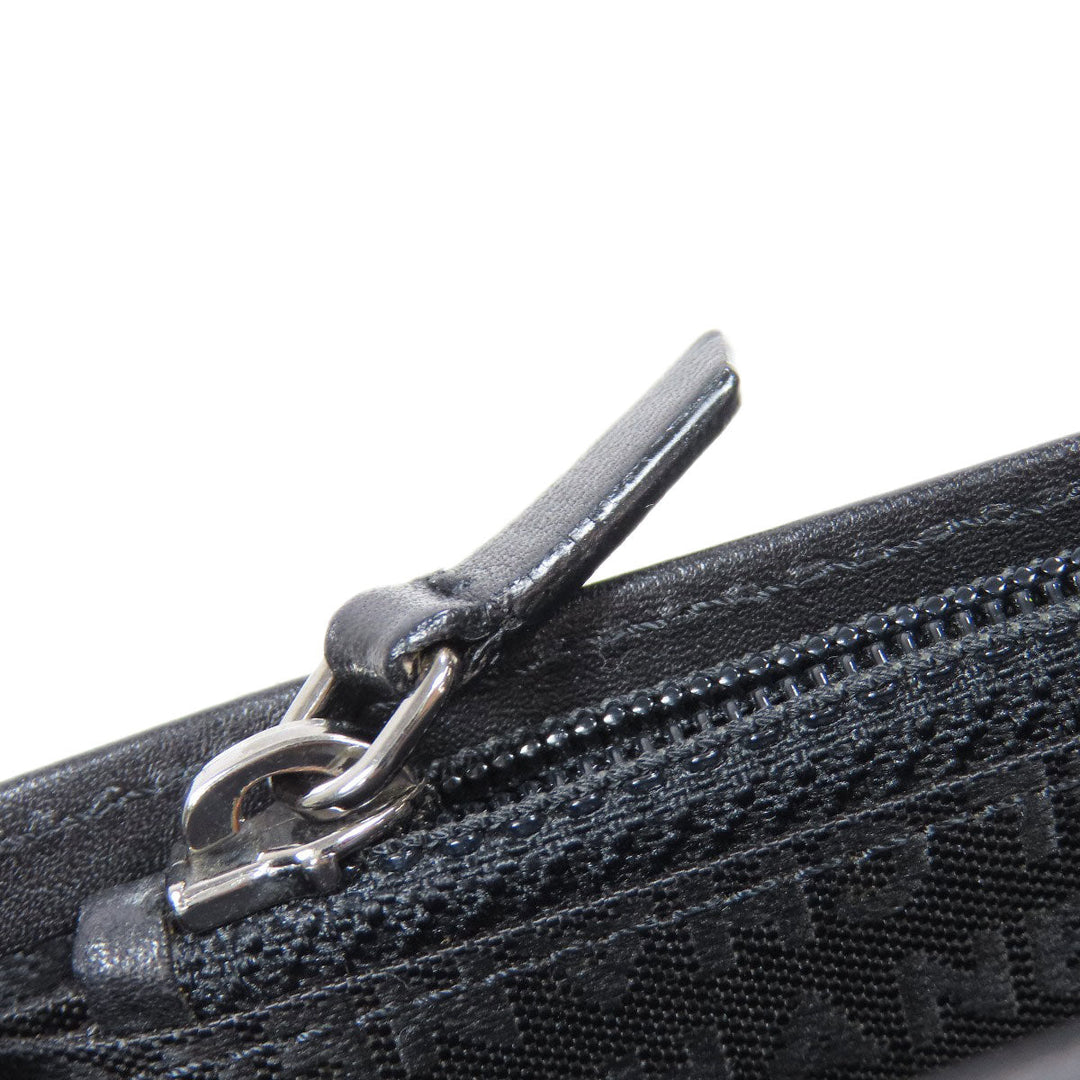 CHANEL Long Wallet Purse Calfskin black logo SilverMetal mens Used Authentic