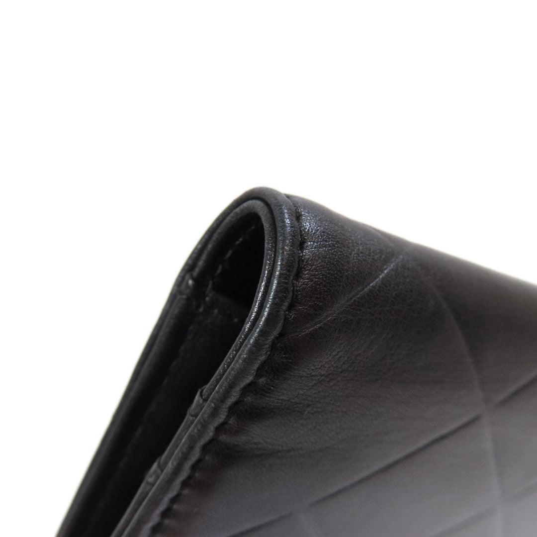 CHANEL Long Wallet Purse Calfskin black logo SilverMetal mens Used Authentic