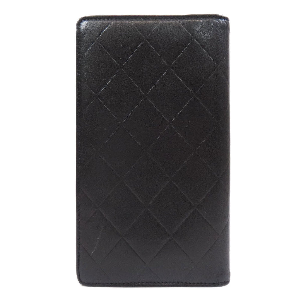 CHANEL Long Wallet Purse Calfskin black logo SilverMetal mens Used Authentic
