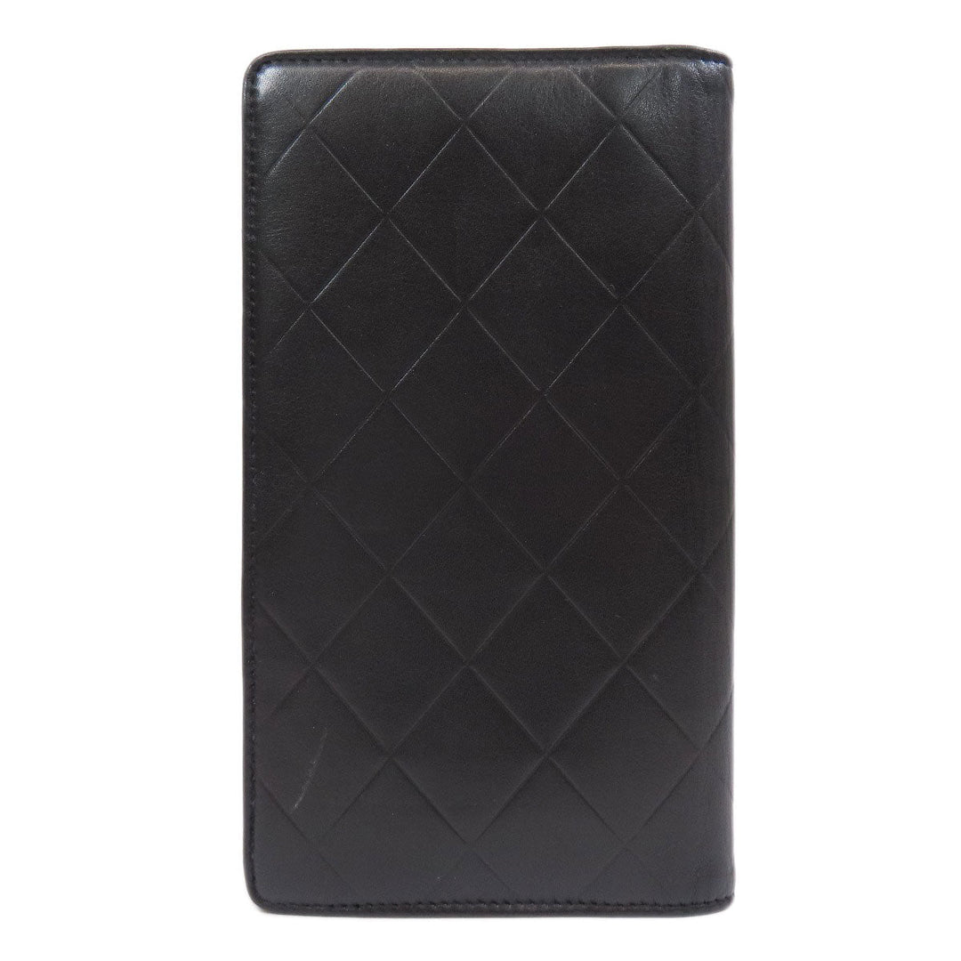 CHANEL Long Wallet Purse Calfskin black logo SilverMetal mens Used Authentic