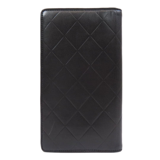 CHANEL Long Wallet Purse Calfskin black logo SilverMetal mens Used Authentic