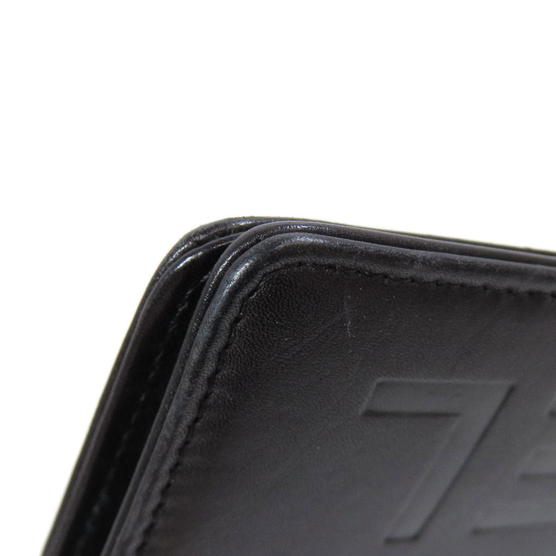 CHANEL Long Wallet Purse Calfskin black logo SilverMetal mens Used Authentic