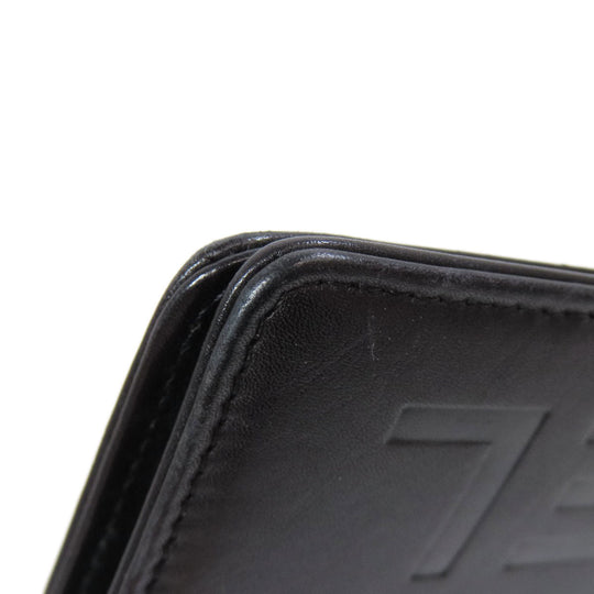 CHANEL Long Wallet Purse Calfskin black logo SilverMetal mens Used Authentic