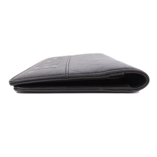 CHANEL Long Wallet Purse Calfskin black logo SilverMetal mens Used Authentic
