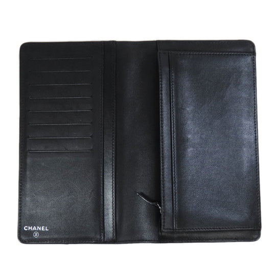 CHANEL Long Wallet Purse Calfskin black logo SilverMetal mens Used Authentic