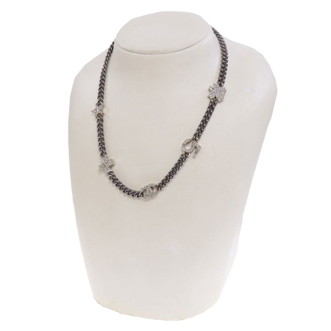 CHANEL Necklace metallic Silver COCO Mark charm Women Used Authentic