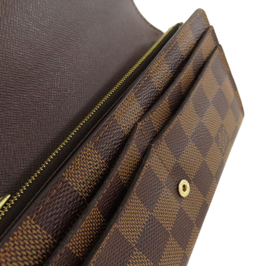 LOUIS VUITTON Long Wallet Purse N63209 Damier canvas Brown Portefeuille Sara Women Used Authentic