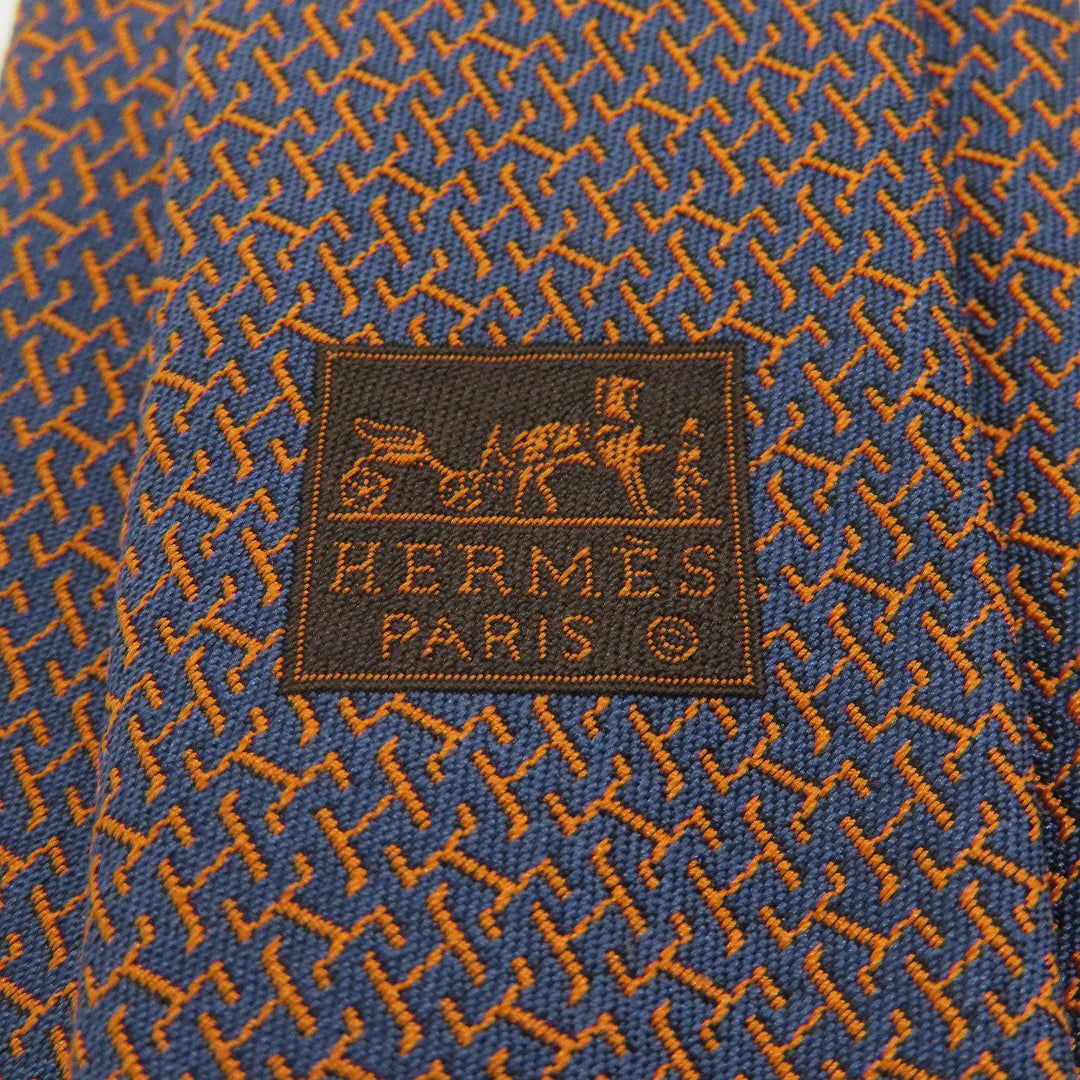 HERMES tie silk Navy Overall handle mens Used Authentic