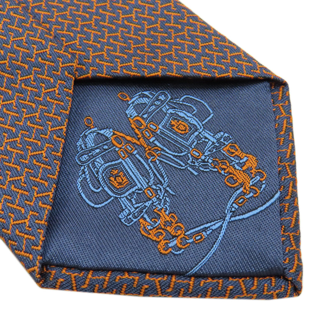 HERMES tie silk Navy Overall handle mens Used Authentic