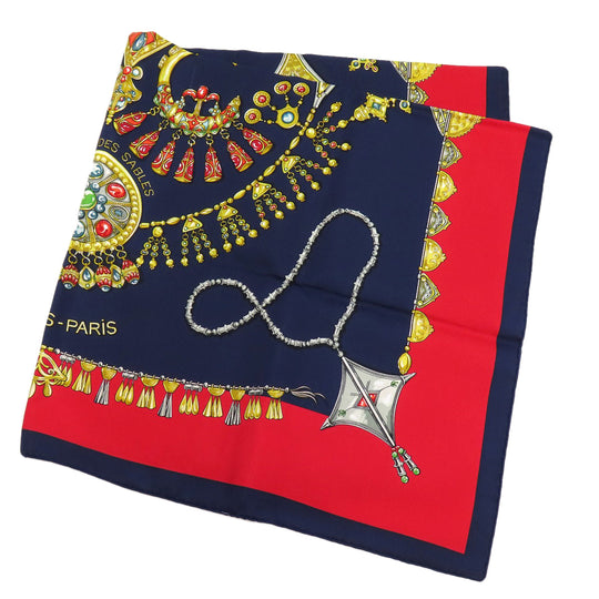 HERMES scarf silk Navy Carre90 Women Used Authentic