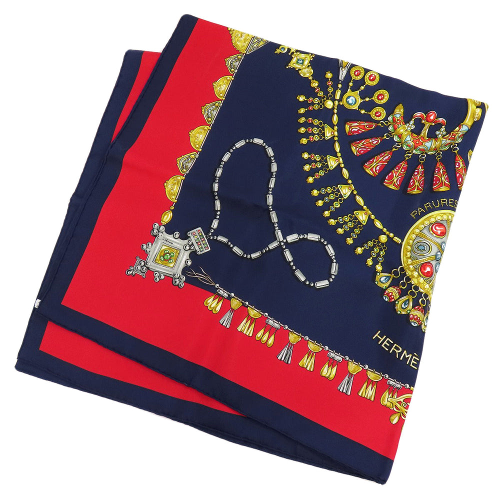 HERMES scarf silk Navy Carre90 Women Used Authentic