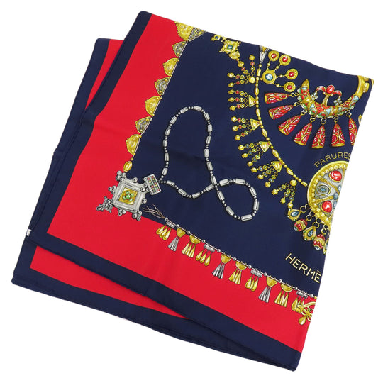 HERMES scarf silk Navy Carre90 Women Used Authentic