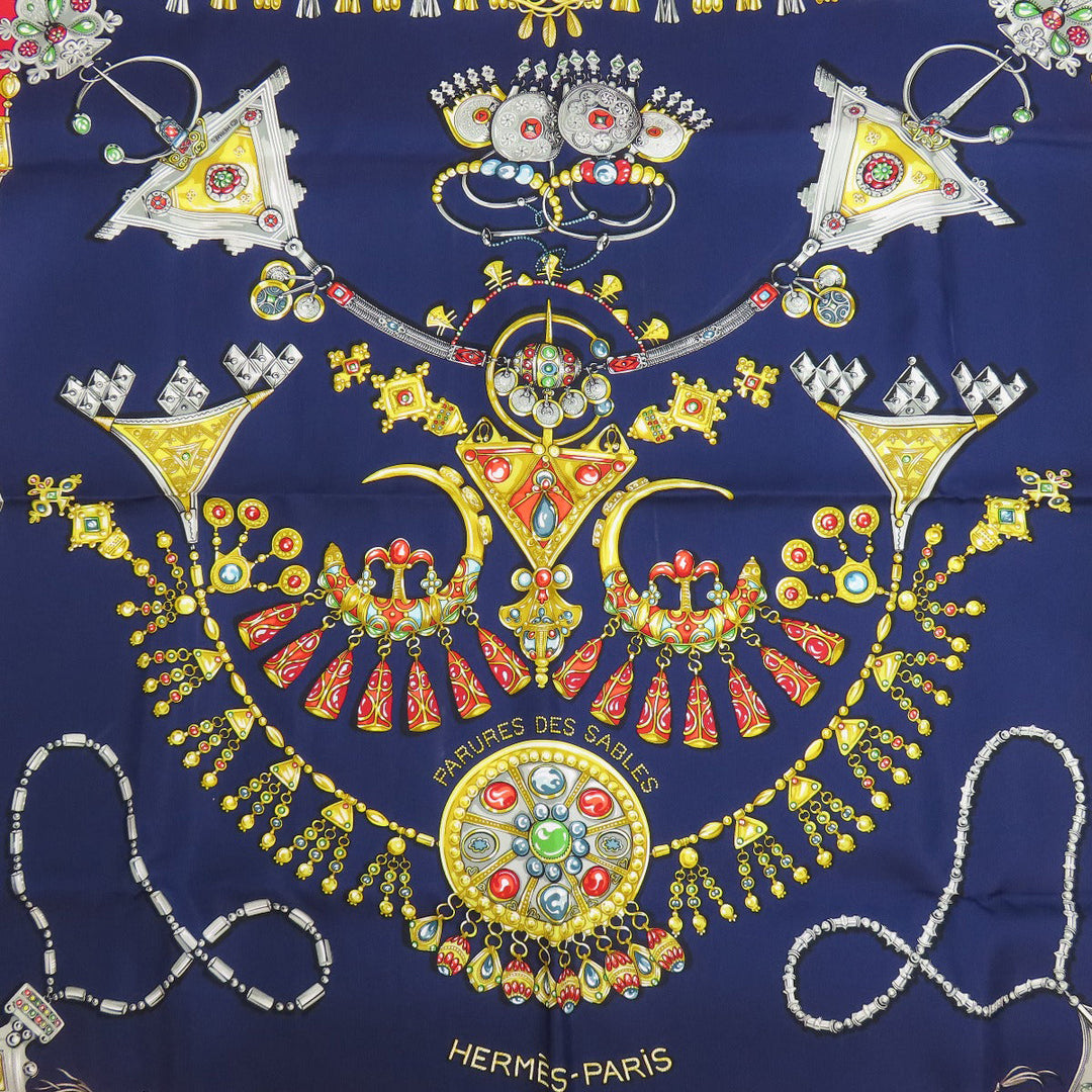 HERMES scarf silk Navy Carre90 Women Used Authentic