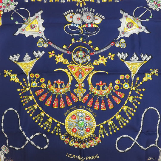 HERMES scarf silk Navy Carre90 Women Used Authentic
