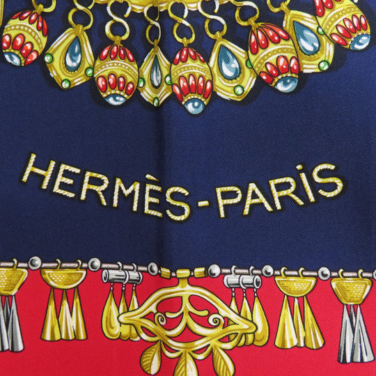 HERMES scarf silk Navy Carre90 Women Used Authentic