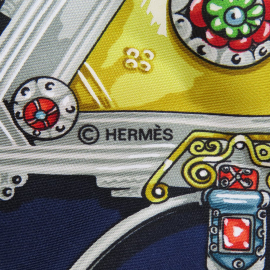 HERMES scarf silk Navy Carre90 Women Used Authentic