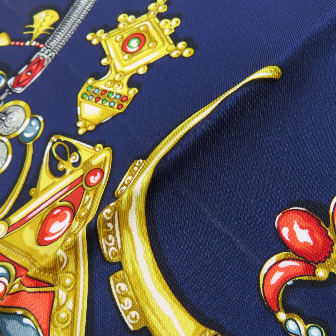 HERMES scarf silk Navy Carre90 Women Used Authentic
