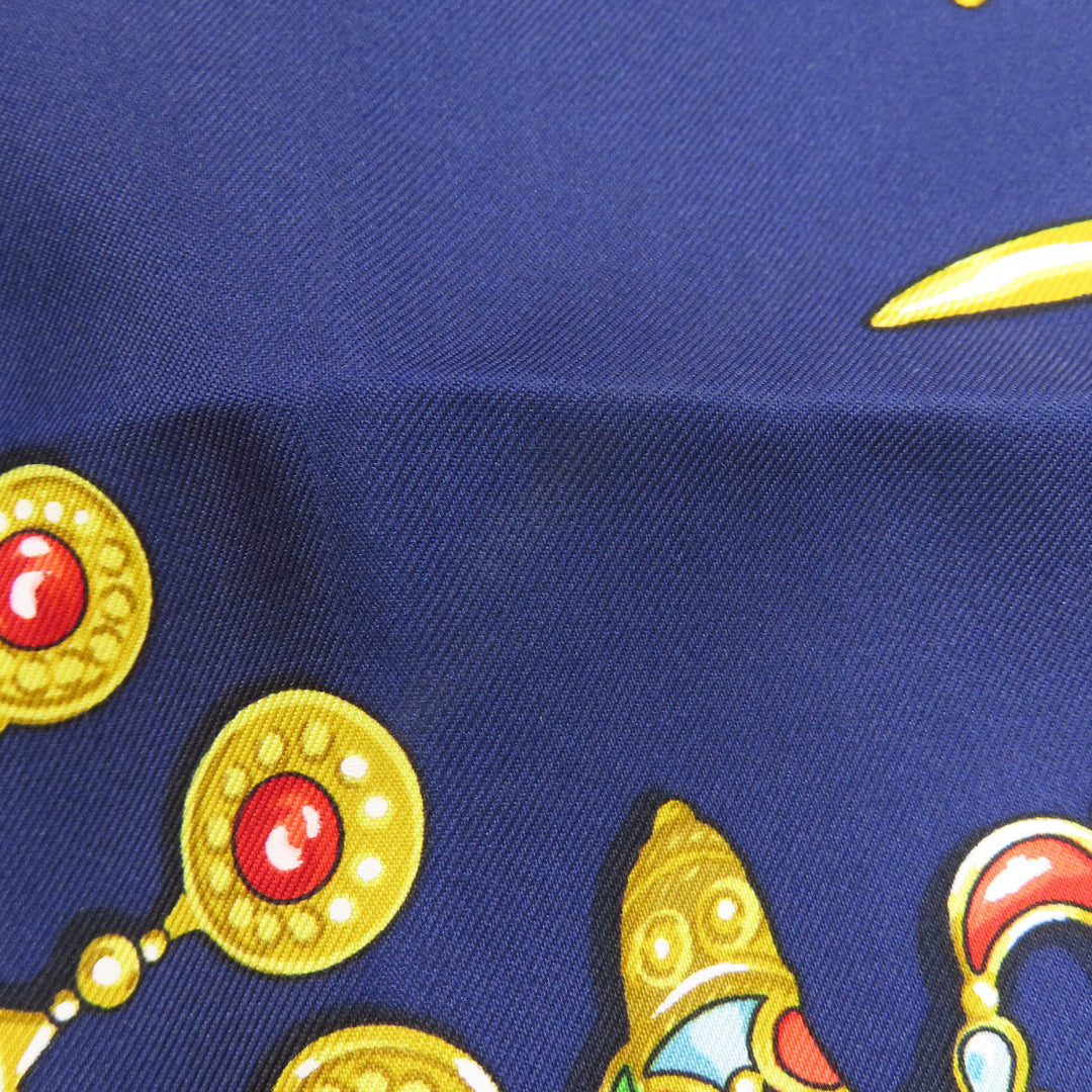 HERMES scarf silk Navy Carre90 Women Used Authentic