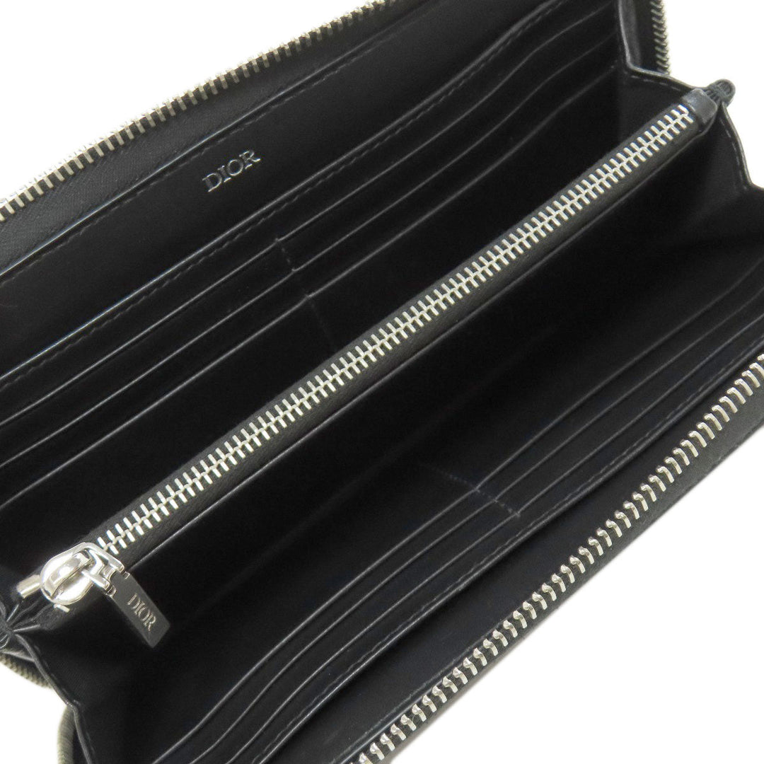 Christian Dior Long Wallet Purse Calfskin black Oblique Galaxy mens Used Authentic