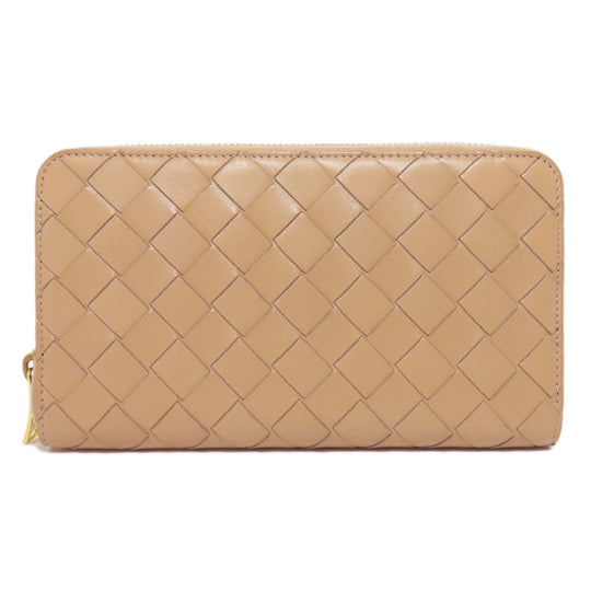 BOTTEGAVENETA Long Wallet Purse leather beige INTRECCIATO Women Used Authentic